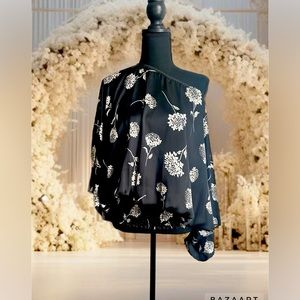 KOTON Satin black with cream flowers  blouse